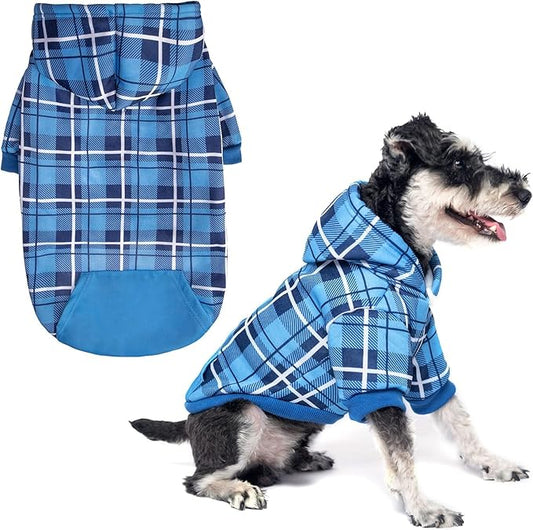 EXPAWLORER Plaid Dog Hoodie - British Style Warm Dog Sweater Shirt with Leash Hole,Pitbull Clothes Outfits,Winter Coat Apparel for All Breeds Puppy Girl Boy-Cat Apparel