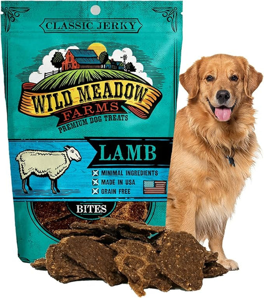 Wild Meadow Farms - Classic Lamb Bites, Soft Jerky Treats for Dogs, Grain-Free & All-Natural, Ideal for Training, Portioning, and High-Value Rewards for All Breeds & Ages - 3.5 Ounce Pouch