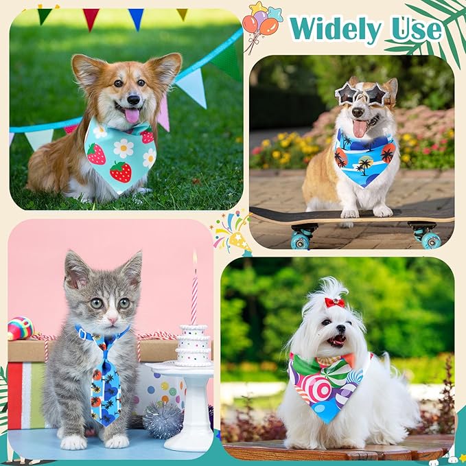 72 Pcs Dog Bandanas Tie Set Summer Bulks Pet Scarves with Fruit Floral Pattern Adjustable Cute Dog Triangle Scarfs Neck Ties for Holiday Birthday Accessories