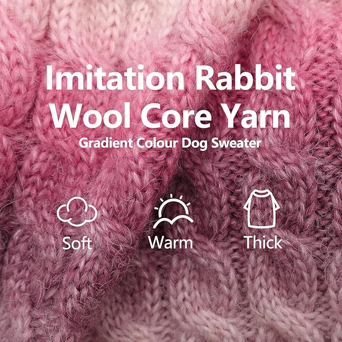 KYEESE Dog Sweater Cable Knit Thick Fuzzy Dog Knitwear Turtleneck Warm with Sleeves Dogs Clothes Gradient Color, Purple, XLarge