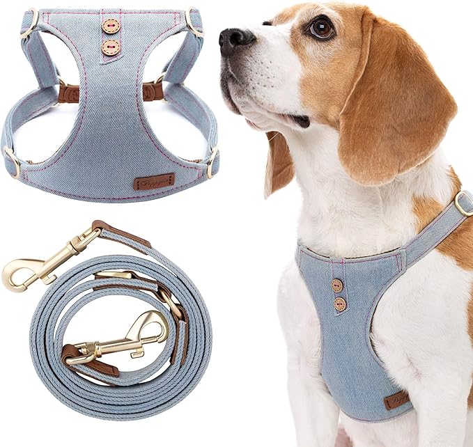 Dog Harness, No Pull Dogs Harness and Multi-Function Leash Set for Medium Dogs Easy Walk Everyday Adjustable Soft Dog Vest Harness Fashionable Dog Accessories Grey Relaxed Medium-Button-Grey Blue
