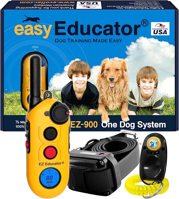 E-Collar Educator EZ-900-1/2 Mile Remote Waterproof Dog Trainer - Static, Vibration and Sound Stimulation Collar with PetsTEK Dog Training Clicker