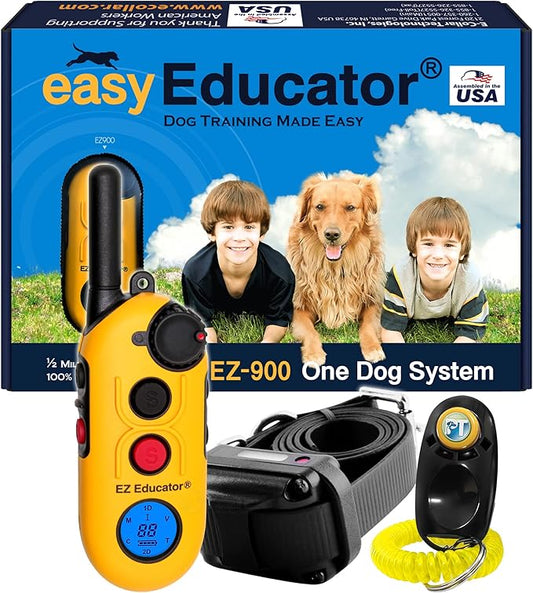 E-Collar Educator EZ-900-1/2 Mile Remote Waterproof Dog Trainer - Static, Vibration and Sound Stimulation Collar with PetsTEK Dog Training Clicker