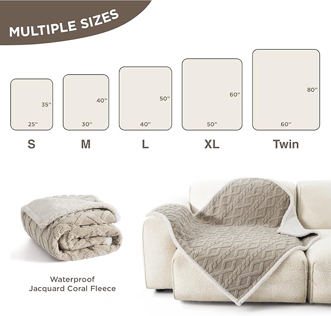Bedsure Waterproof Dog Blankets for Large Dogs - Pet Blanket for Couch Protector Washable, Jacquard Coral Fleece Cat Throw Blanket, Soft Plush Reversible Furniture Protection, 50"x60", Pale Oak