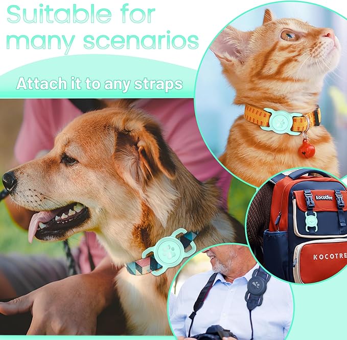 SANKALA Airtag Dog Collar Holder, [1 Pack] Waterproof Dog Airtag Holder, Silicone Full Body Covered Anti-Lost Protective Apple Air Tag Holder for Pet Collar - Fits All Width Collars, Light Green