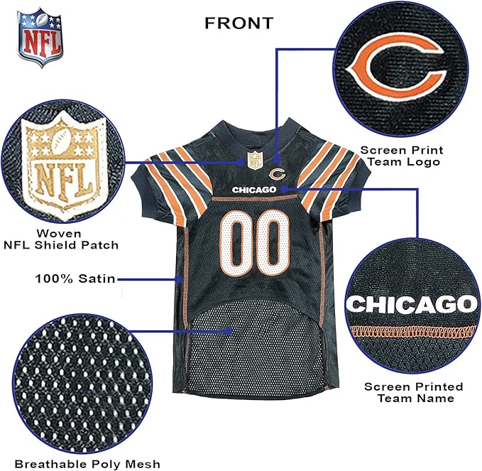 Pets First NFL Chicago Bears Dog Jersey - Size 3X-Large. Licensed Football Jersey Costume
