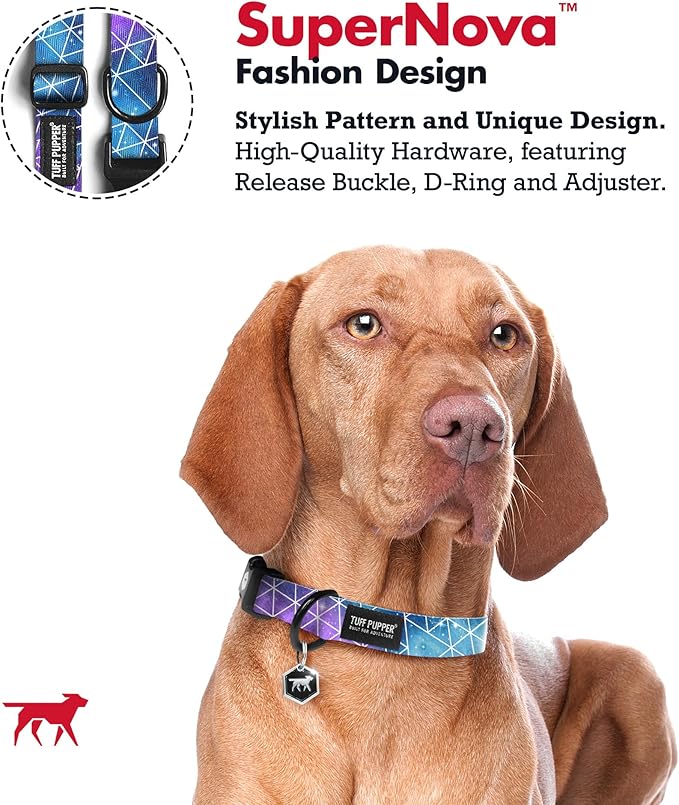 Tuff Pupper Premium Adjustable Dog Collar for Large Girl Dogs, Stylish Pattern Collars Designed in USA, Quick Release Buckle, Supernova Print for Female Dogs, Large (1 Inch Wide x 18-26 Inch Neck)
