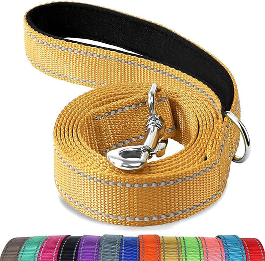 Joytale Double-Sided Reflective Dog Leash, 6 FT/5 FT/4 FT, Padded Handle Nylon Heavy Duty Leashes for Small & Medium Dogs Walking, Khaki, 5FT