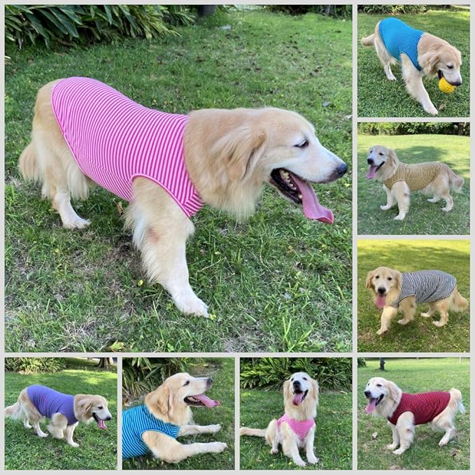 Dog Shirts Cotton Striped T-Shirts, Breathable Basic Vest for Puppy and Cat, Super Soft Stretchable Doggy Tee Tank Top Sleeveless, Fashion & Cute Color for Boys and Girls (XS, Pink+Green)