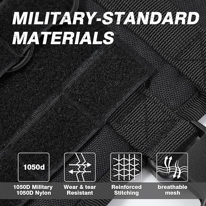 No Pull Tactical Dog Harness for Large Dogs, Escape Proof Molle Dog Vest Harness and Leash Set, Adjustable Military Service Dog Harness with Handle for Medium Large Dogs(Black, L)