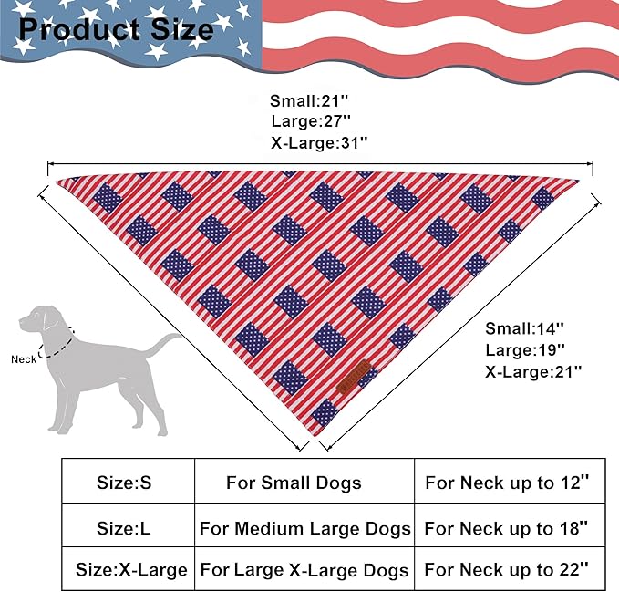 ADOGGYGO American Flag Dog Bandanas, Red Blue Patriotic Eagles USA Flag Scarf, Multi Size, 4th of July Bandana for Extra Large Dogs Pets (X-Large)