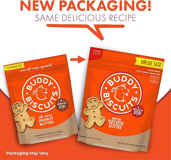 Buddy Biscuit 2 lb Bag of Crunchy Dog Treats, Made with Peanut Butter