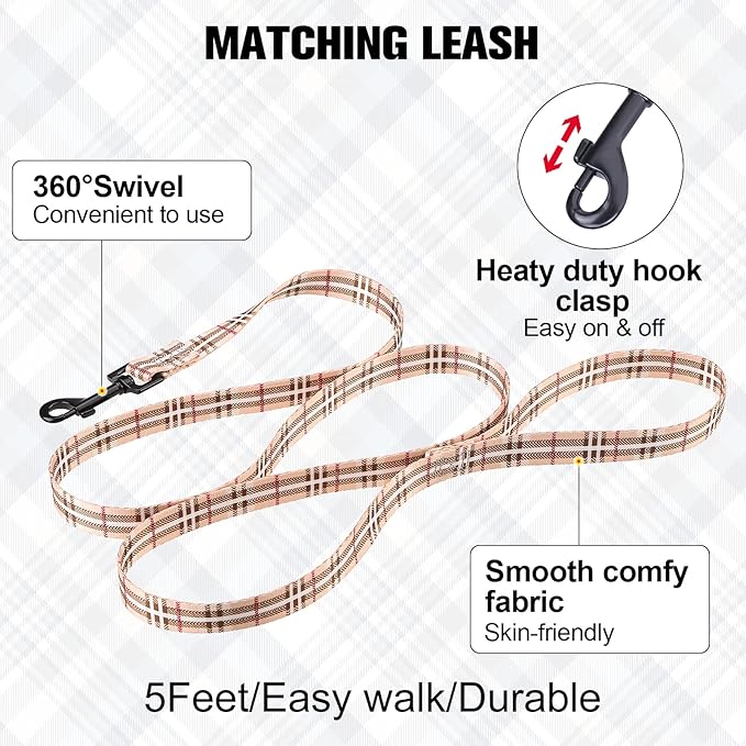 BEAUTYZOO No Pull Dog Harness and Leash Set - Adjustable Step-in Puppy Harness for Small Medium Large Dogs, Escape Proof Soft Nylon Vest with Double D Ring for Walking Running Training, Beige XS