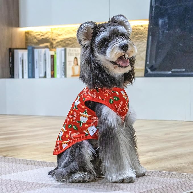 CuteBone Dog Christmas Shirts 2-Pack Soft Pet Clothes Breathable Summer Vest for Small Puppy and Stretchy Cat Apparel 2BX16L