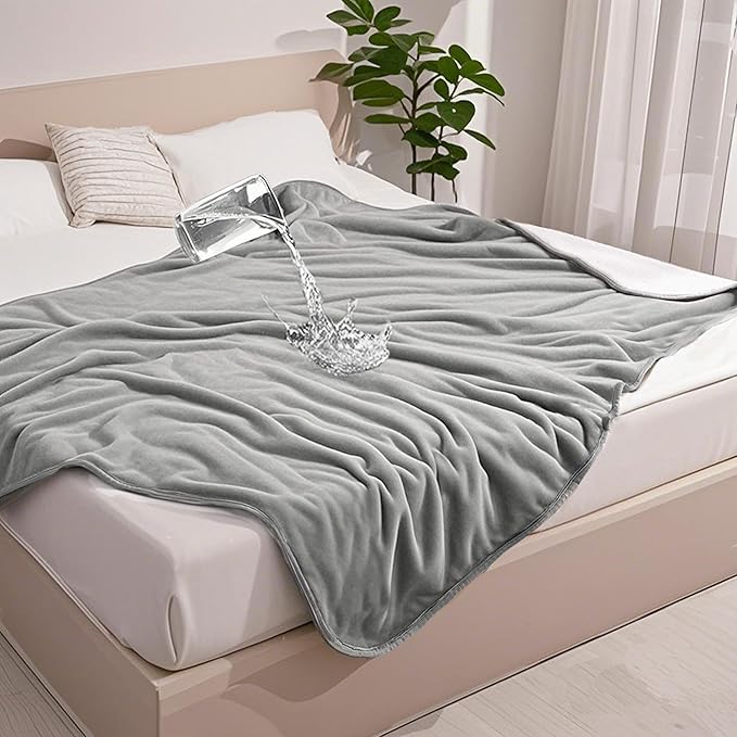 gogobunny Waterproof Bed Blanket, Reversible Sherpa Fleece Throw Blanket for Dog Puppy Cat, Furniture Cover Protects Bed Couch Sofa from Liquid Pee and Pet Fur (Grey, 50x60 inches)