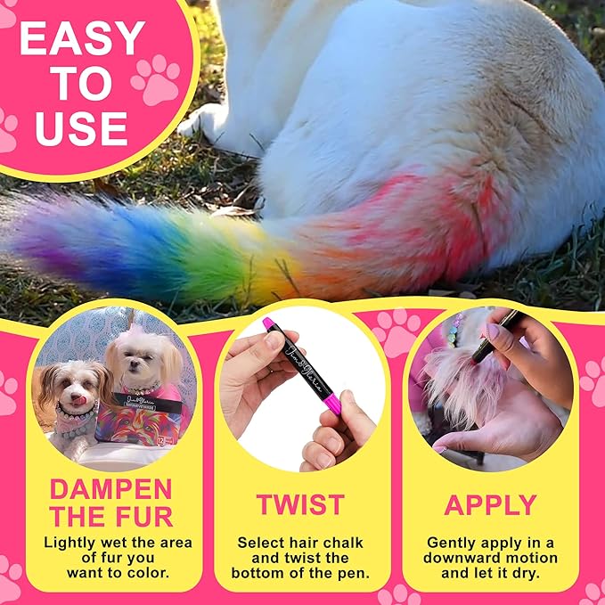 Jim&Gloria Washable Dog Hair Dye Markers, Pet Safe Grooming Kit, Temporary Fur Paint Animal Pens for Small to Large Boy and Girl Puppy Stuff Accessories, Birthday Gifts to Cat Lovers Set of 12 Color