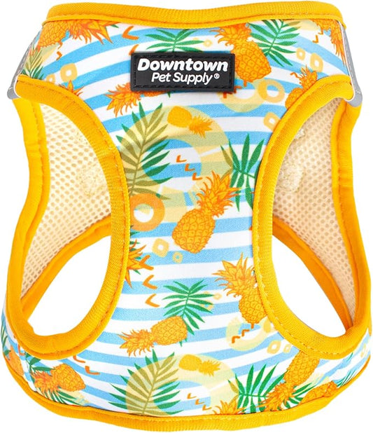 Downtown Pet Supply Step in Dog Harness for Small Dogs No Pull, Large, Pineapple - Adjustable Harness with Padded Mesh Fabric and Reflective Trim - Buckle Strap Harness for Dogs