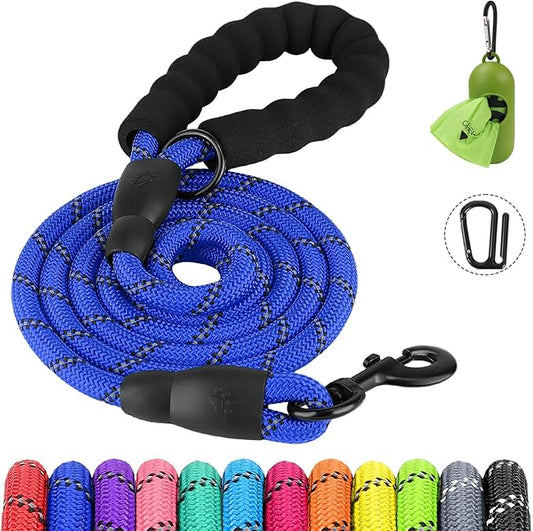Joytale Reflective Dog Leash, Heavy Duty Nylon Rope with Poop Bag Holder, Highly Reflective Threads Leashes for Small Dogs, Navyblue, 5'×3/8''