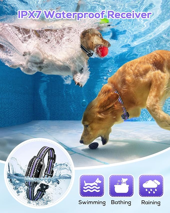 Dog Shock Collar for 2 Dogs (5-120lbs) 3300FT Dog Training Collar with Remote, Rechargeable E-Collar Waterproof Collars with 3 Training Modes for Large Medium Small Dog-Purple