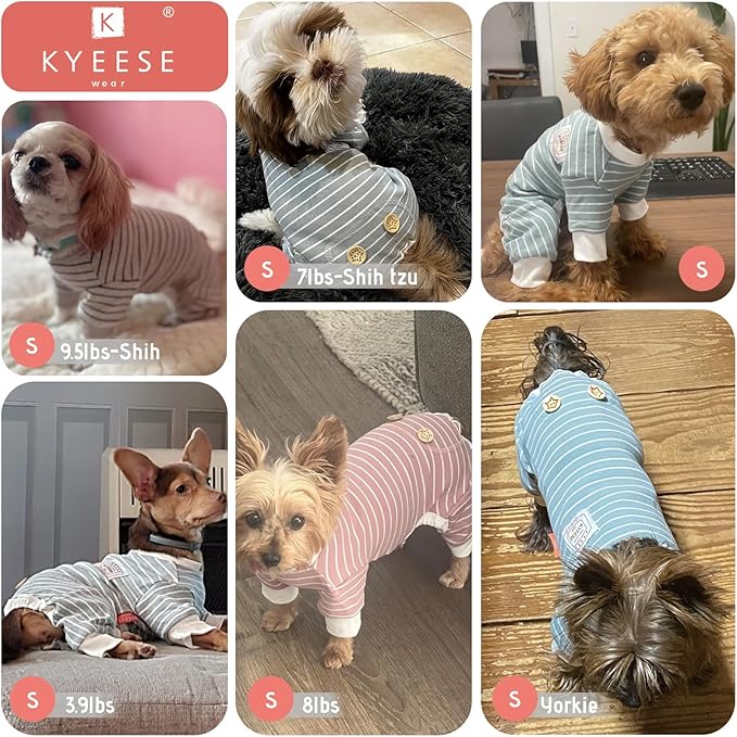 KYEESE Dog Pajamas Lightweight Doggie Onesie Striped Pet Pjs Stretchable Pet Outfit Soft Dogs Clothes Comfort Dog Pajamas for Small Dogs, Purple, S