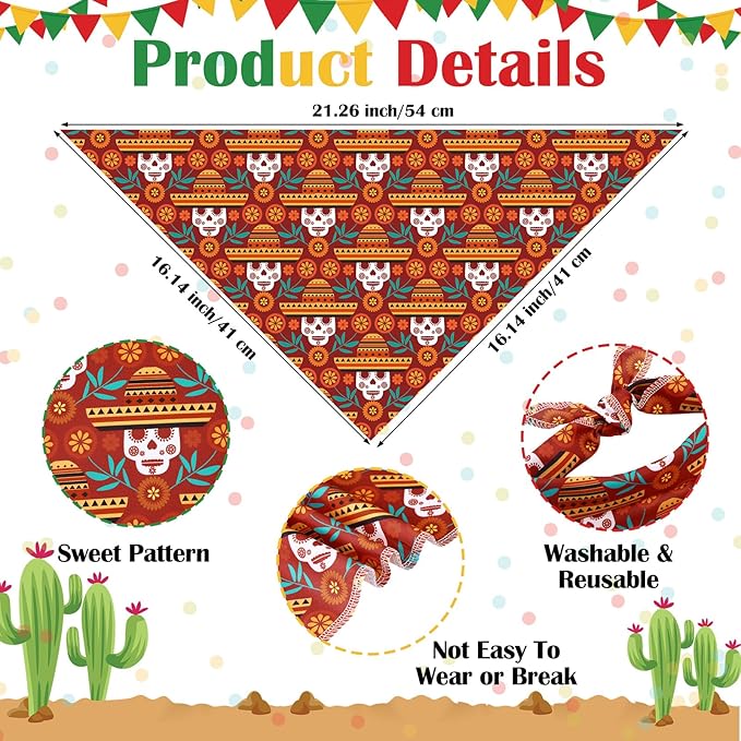 Paterr 100 Pieces Dog Bandanas Bulk Mexican Cinco De Mayo Pet Handkerchief Soft Dog Triangle Bibs Cute Adjustable Washable Pet Scarf Accessory for Small Medium Dogs Puppy Cats (Mexican Fiesta)
