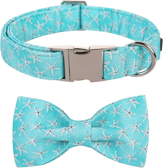 Lionet Paws Dog Collar with Bowtie - Summer Cute Cotton Adjustable Bowtie Dog Cat Collar with Metal Buckle for Puppy Girl Boy, XS, Neck 8-12in