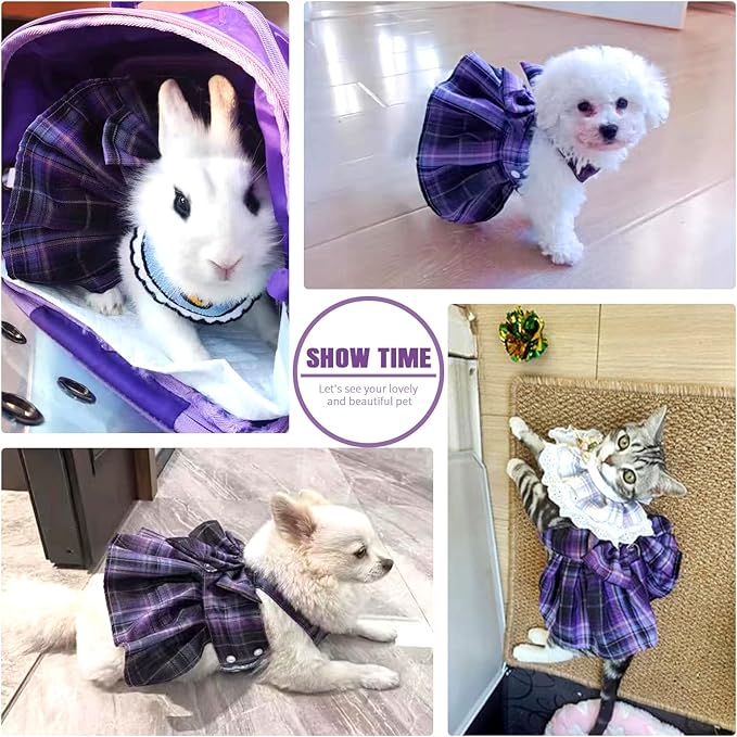 PETCARE Plaid Dog Dress Bow Tie Harness Leash Set for Small Dogs Cats Girl Cute Princess Dog Dresses Spring Summer Puppy Bunny Rabbit Clothes Chihuahua Yorkies Pet Outfits