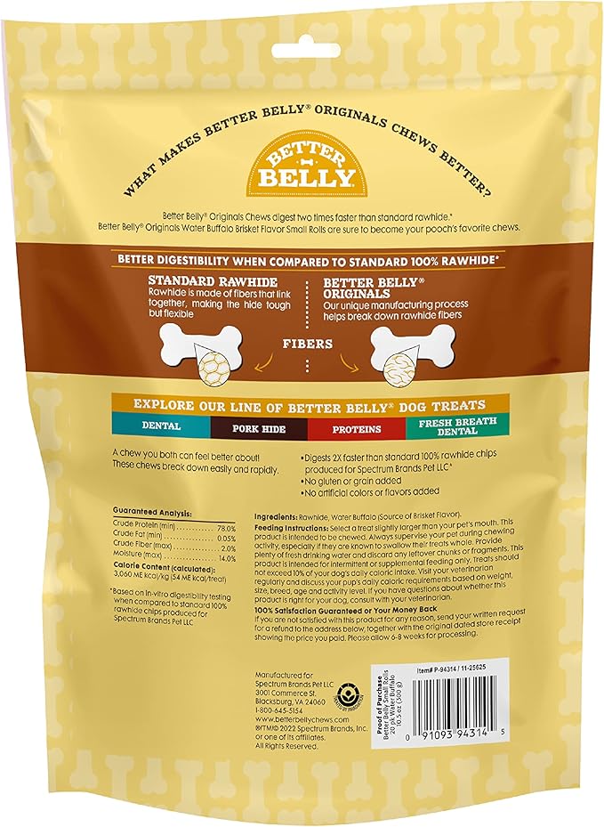 Better Belly Highly Digestible Rawhide Small Roll Chews, Treat Your Dog to a Chew with NO Artificial Colors or Flavors