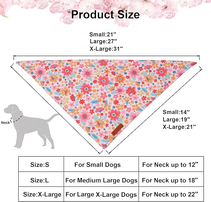 ADOGGYGO Floral Dog Bandana 2 Pack, Reversible Pink Daisy Puppy Scarf Bib, Adjustable Fit Cute Flower Bandanas for Small Dogs Pets (Small)