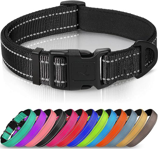Joytale Reflective Dog Collar,Soft Neoprene Padded Breathable Nylon Pet Collar Adjustable for Extra Large Dogs,Black,XL