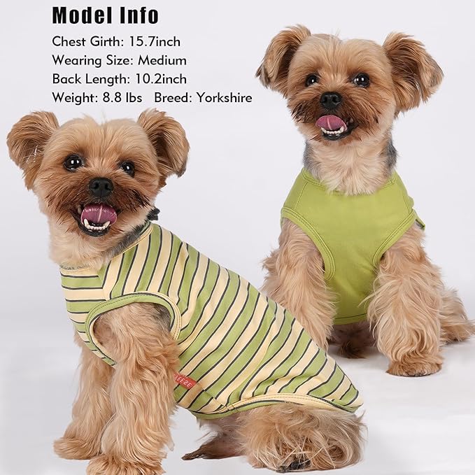 KYEESE 2Pack Dog Shirts Striped T Shirt Soft Tee for Small Dogs Cotton Tank Top Clothes Lightweight Sleeveless Dog Vest, X-Large,Green+Striped