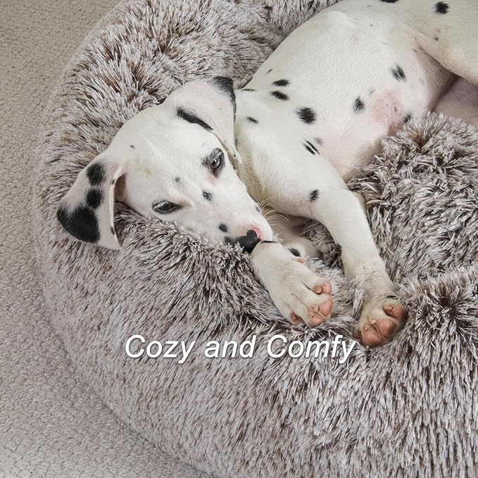 Jiupety Paw Shape Calming Pet Bed, Medium Plush Faux Fur Donut Bed for Dogs & Cats, Machine Washable, Non-Slip Bottom, Extra Large Size (32"×32"×10"), Gray