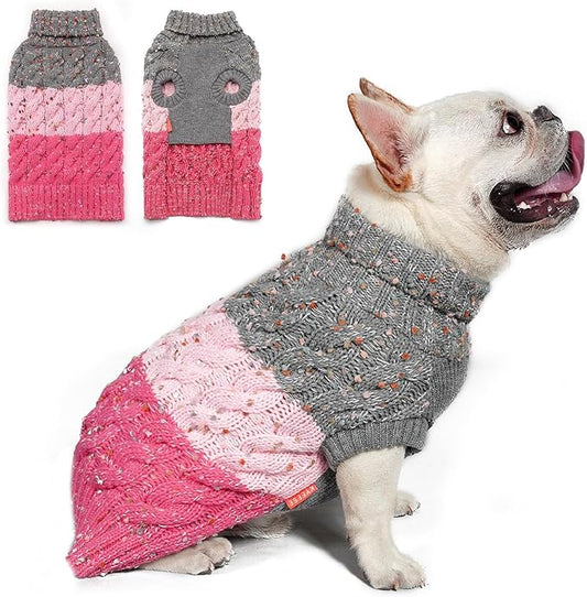 KYEESE Dog Sweater Color Block with Fuzzy Thread Knitted Turtleneck Dog Knitwear with dots in a Variety of Colors for Small Dogs Fall Winter Puppy Sweater, Pink, XS