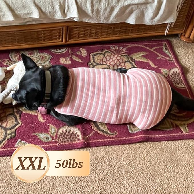 KYEESE 2Pack Waffle Dog Shirts Stretchy T-Shirts Lightweight Tank Top Sleeveless Striped Vest Breathable Pet Tee, XX-Large, Pink+Striped