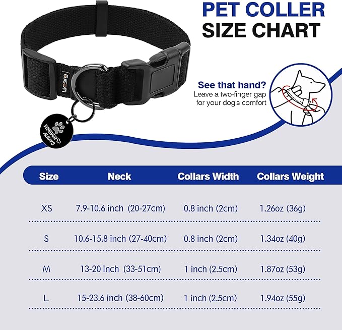 Cotton Soft Dog Collar, Quick Release Dog Collar with Buckle, Heavy-Duty Adjustable Pet Collar for XS Small Medium Large Dog, Colorfast Dog Collars with Removable Tag(S, Black)