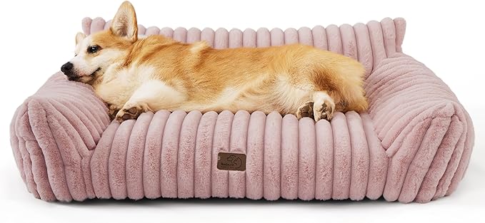 Bedsure Cute Dog Couch - Fluffy Dog Sofa with Premium Soft Corduroy Fleece, Washable Cover, Supportive for Medium Large Dogs, 36in, Blush Pink