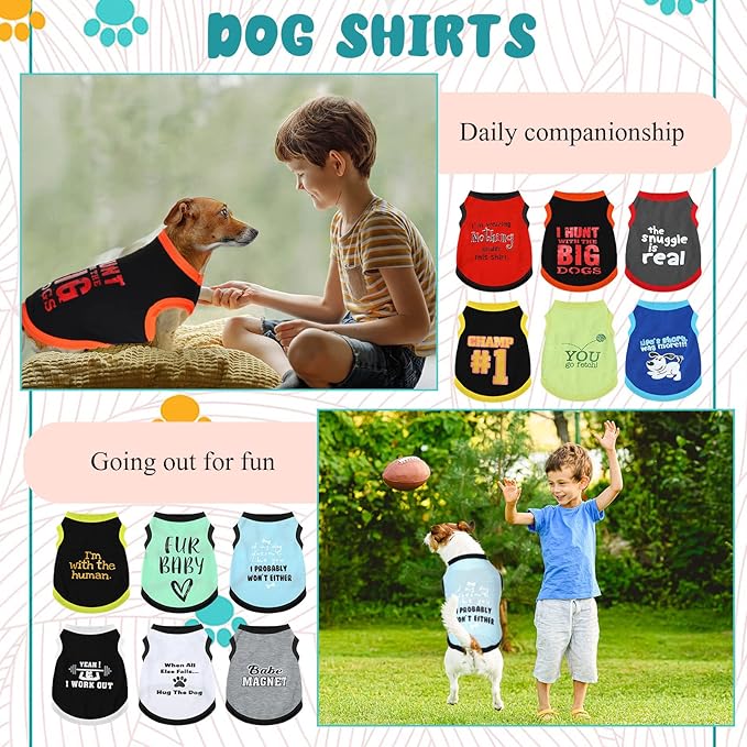 BBTO 12 Pieces Dog Shirts Pet Printed Clothes with Funny Letters Summer Pet T Shirts Cool Puppy Vest Breathable Dog Outfit Soft Cat Sweatshirt for Chihuahuas Cats Accessories, 12 Styles(Medium)