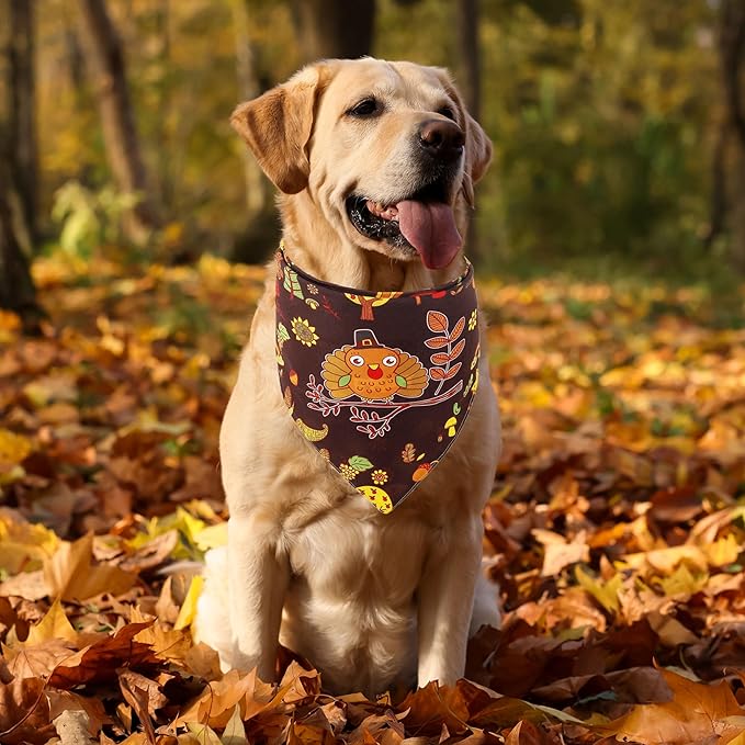 ADOGGYGO Thanksgiving Dog Bandana Fall Autumn Pet Bandana Reversible Triangle Bibs Scarf Accessories for Large and Extra Large Dogs Pets (X-Large, Thanksgiving)
