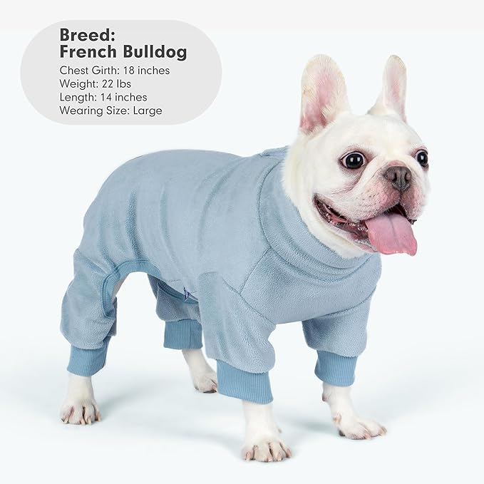 cyeollo Dog Pajamas XX-Large, Stretchable Fleece Pet Onesie Coat for Medium Large Sized Dogs Pjs Warm Puppy Jumpsuit Soft Cold Weather Dog Clothes Outfits, Light Blue XXL
