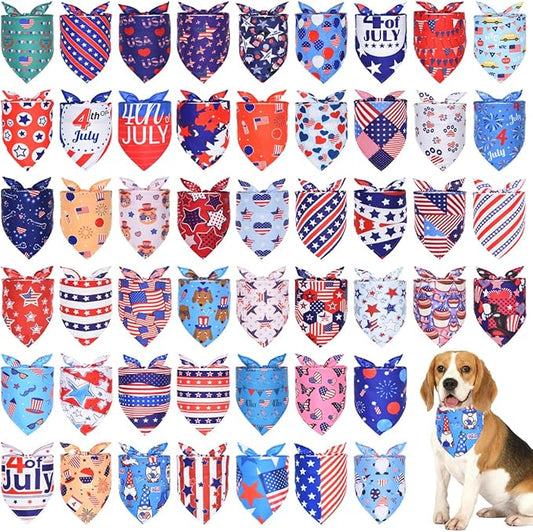 50PCS 4th of July Memorial Day Dog Bandanas Large Bulk American Flag Patriotic Balloons for Extral Large XL XXL Breed Scarves Independence Day Party Grooming