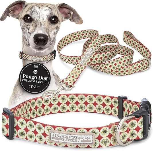 Lucky Love Dog - Easy Click Buckle Dog Collar with Leash Set Combo, Durable & Comfortable Collar for Male & Female Dogs, Pet Collar for Small to Large Dogs, Secure Fit - Pongo Combo, Medium