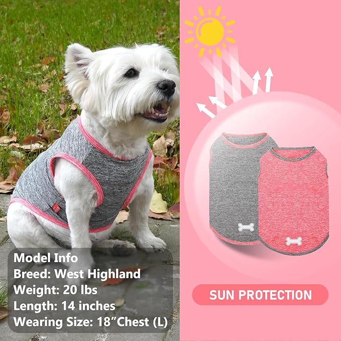KYEESE 2 Pack Dog Shirts Quick Dry Soft Stretchy Dog T-Shirts with Reflective Label Tank Top Sleeveless Vest for Small Dogs Sun Protection Pet Clothes, Coral Red+Grey, XL