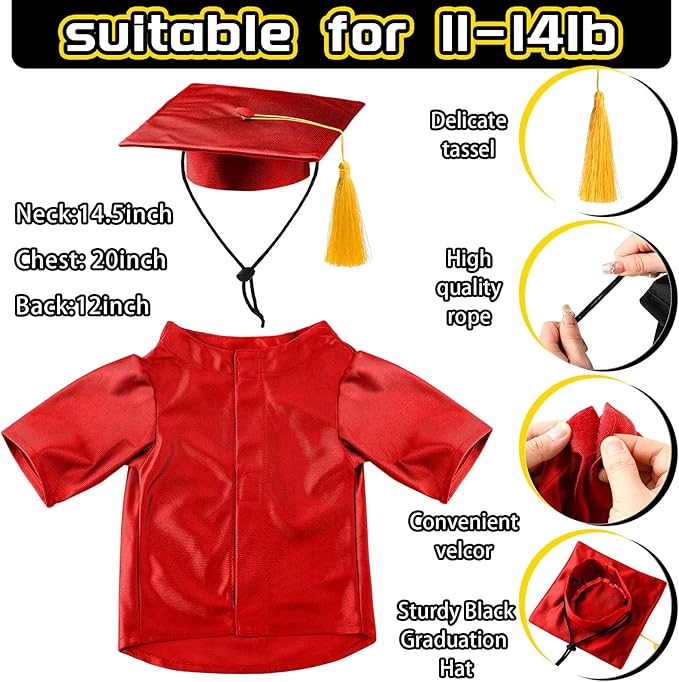 Dog Graduation Cap and Gown 2025 Washable Pet Graduation Costume for Dog Cat Shirt and hat(Marnoon)