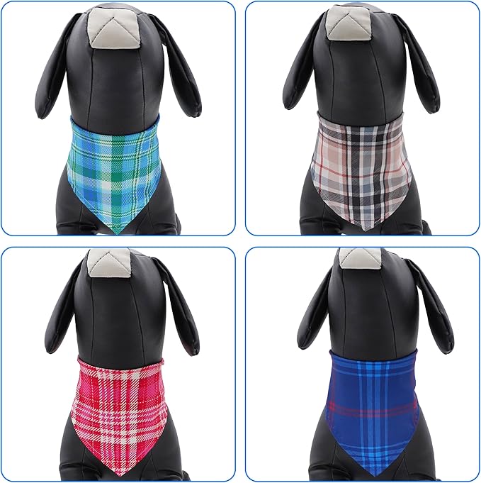 30 Pcs Plaid Dog Bandanas for Small Dog Polyester Medium Dog Bandana Bulk Reversible Print One Side Large Plaid Scarves Party Grooming M