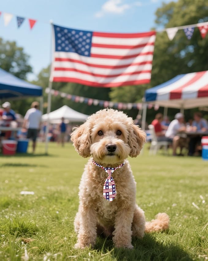 PET SHOW 10 Pack 4th of July Small Dog Ties Neckties for Puppy Doggies Cats Adjustable Holiday Grooming Accessories Patriotic Neck Ties Bowties Girl Boy Pets Memorial Day Holiday Party Costumes