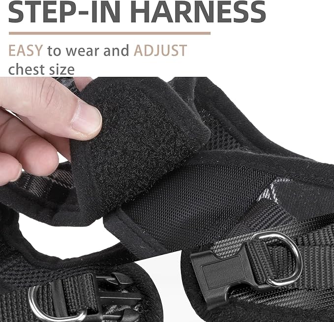 PUPTECK Adjustable Dog Harness Collar and Leash Set Step in No Pull Pet Harness for Small Medium Dogs Puppy and Cats Outdoor Walking Running, Soft Mesh Padded Reflective Vest Harnesses, Black M