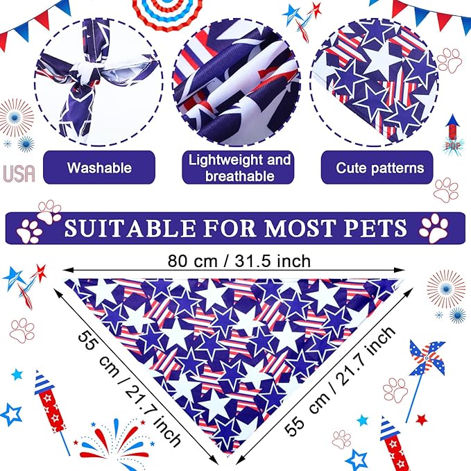 Eccliy 20 Pcs 4th of July Dog Bandanas for Pets Memorial Day Dog Bandanas Gifts Independence Day Pet Scarf Washable Triangle Bibs American Flag Patriotic Adjustable Pet Kerchief for Cat