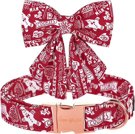 Unique style paws Christmas Dog Collar with Bow Tie Gingerbread & Snowman Winter Puppy Collar for Small Medium Large Dogs-XL