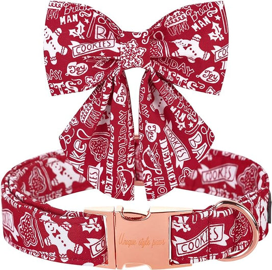 Unique style paws Christmas Dog Collar with Bow Tie Gingerbread & Snowman Winter Puppy Collar for Small Medium Large Dogs-XS