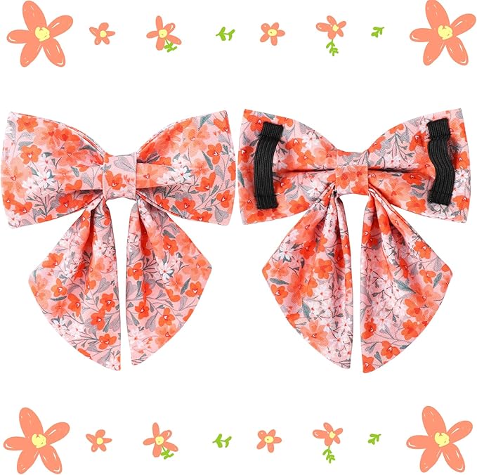 Dog Collar with Bow Tie,UP URARA PUP Orange Flower Bowtie Dog Collar, Summer Bowtie Collar for Puppy Boy Girl Dog, Comfortable Cotton Dog Collar with Metal Buckle,XS